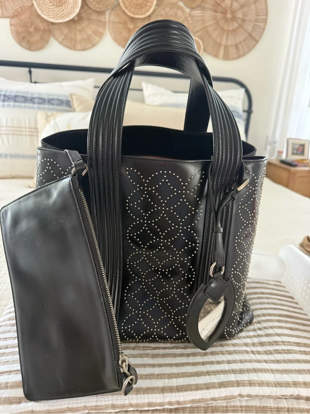 ALAIA Arabesque Black Studded Leather Tote Bag